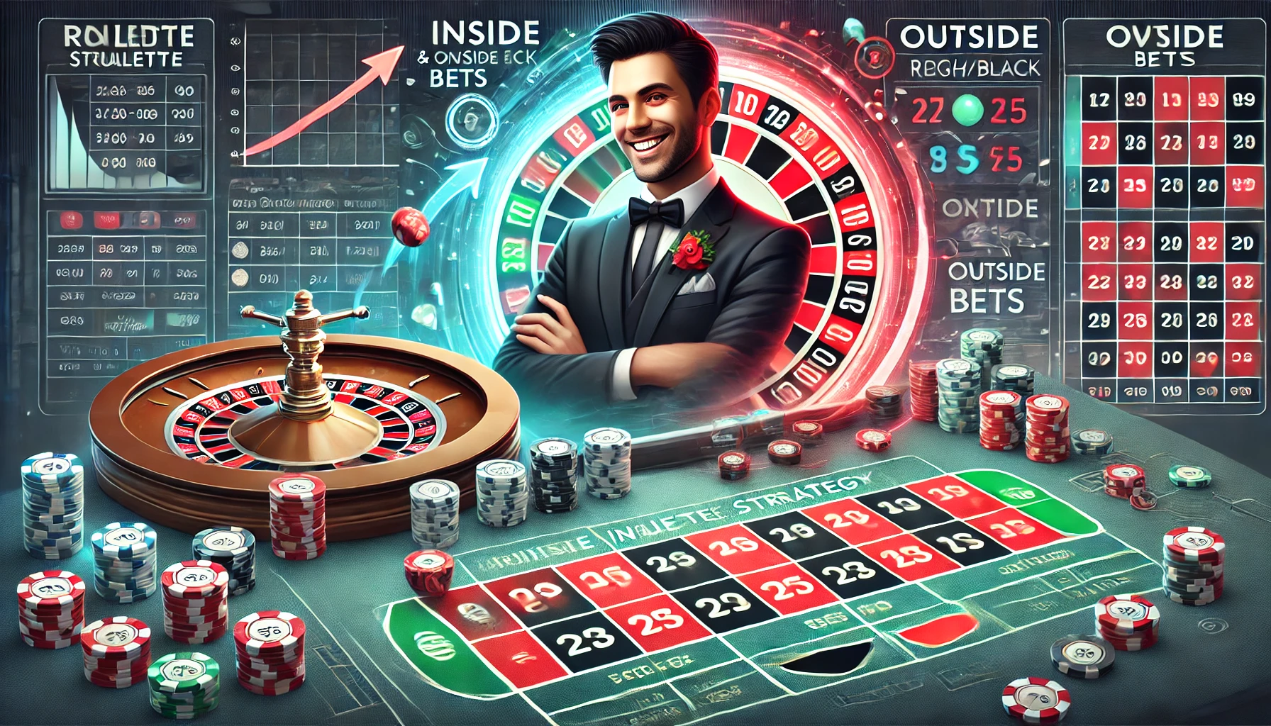 輪盤賭桌、籌碼與玩家互動畫面，展示各類下注策略與贏錢機會