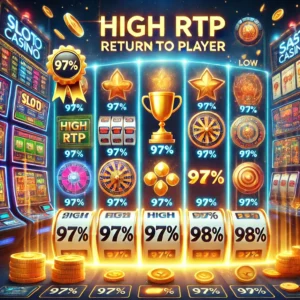 展示娛樂城內高RTP（回饋率）遊戲機台與推薦遊戲，畫面中標示多台機台皆有97%以上回饋率。